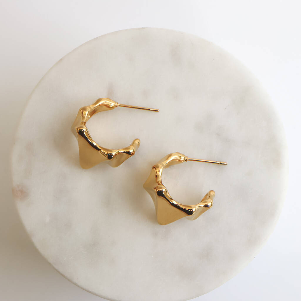 Non Tarnish Irregular Shaped Molten Hoop Stud Earrings By Vintage Lane