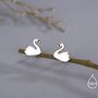 Cute Swan Stud Earrings In Sterling Silver, thumbnail 4 of 11
