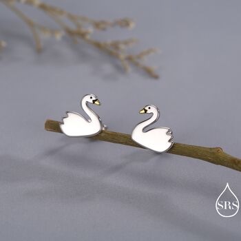 Cute Swan Stud Earrings In Sterling Silver, 4 of 11