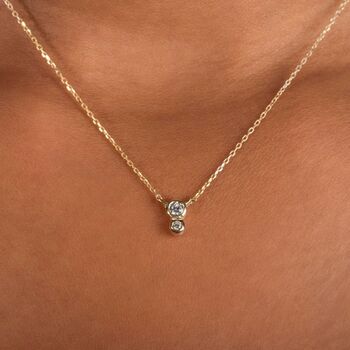 Double Diamond Pendant Necklace In Solid Gold, 2 of 8