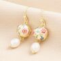 Cloisonne Ball And Pearl Drop Earrings In Gold, thumbnail 1 of 3