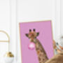Pink Giraffe Bubble Gum Blowing Wall Art Print, thumbnail 8 of 9