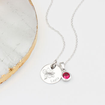 Personalised Silver Birthstone And Flower Necklace, 2 of 6