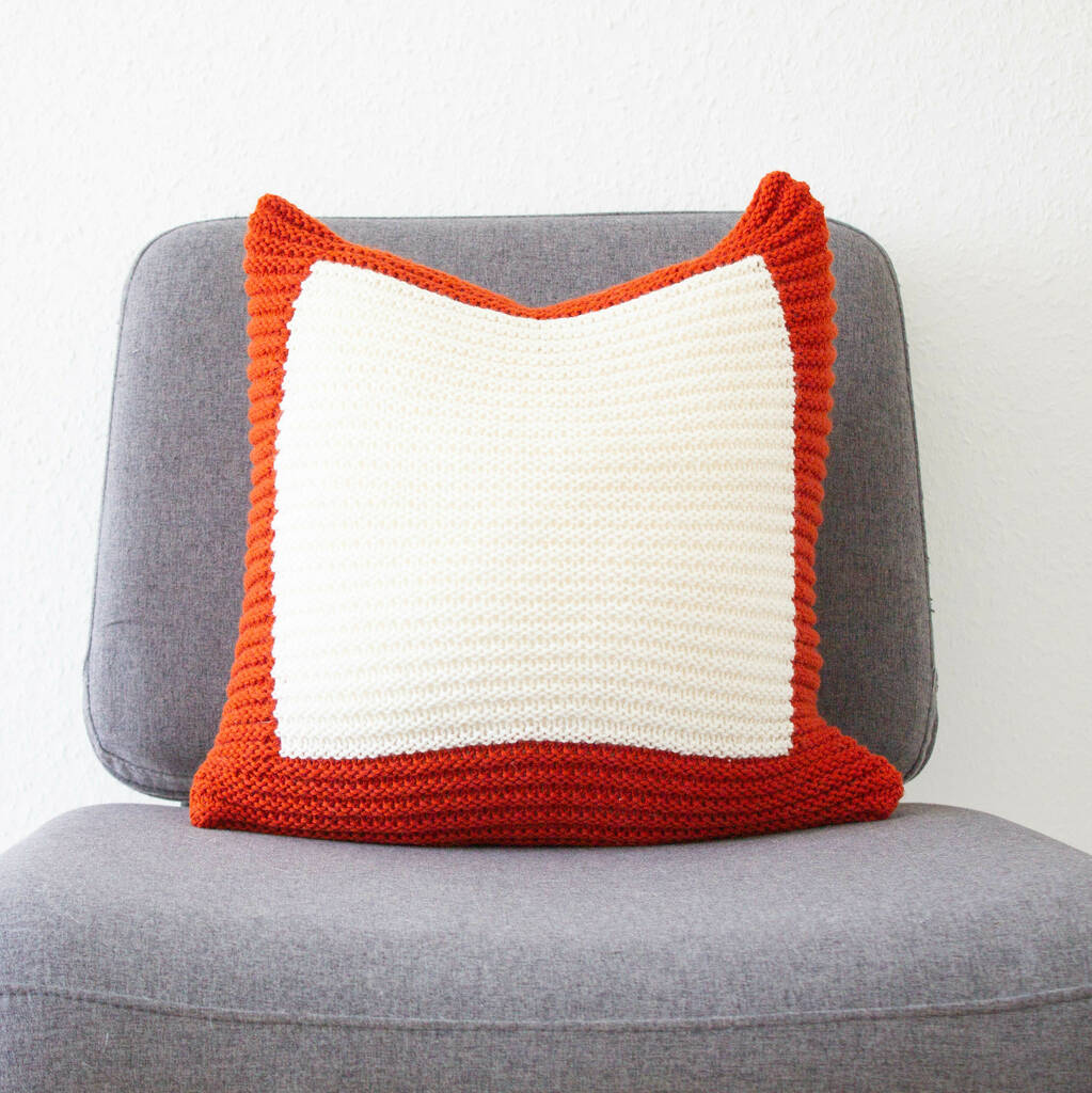 Hand Knit Colourblock Cushion In Rust And Ivory, 1 of 6