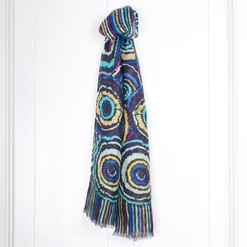 Rosettes Blues Linen Scarf, 2 of 7