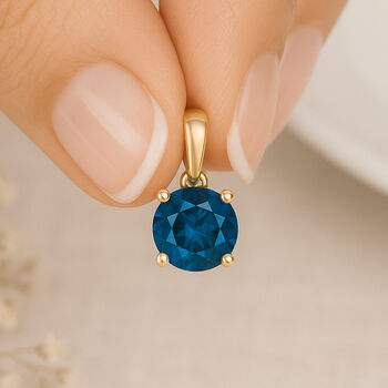 Personalised 9ct Yellow Gold London Blue Topaz Pendant Necklace: December Birthstone Gift – 5mm, 4 of 10