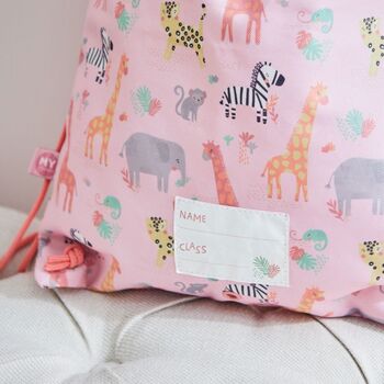 Personalised Pink Safari Print Drawstring Bag, 4 of 8