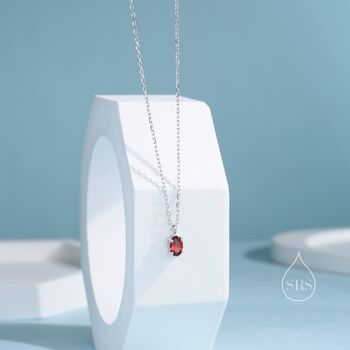 Tiny Genuine Garnet Oval Pendant Necklace, 2 of 11