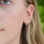 Sterling Silver Chunky Beaded Huggie Hoop Earrings, thumbnail 4 of 7