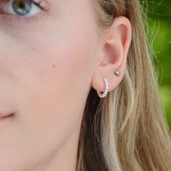 Sterling Silver Chunky Beaded Huggie Hoop Earrings, 4 of 7