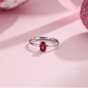 Sterling Silver Natural One Carat Red Garnet Oval Ring, 2 of 12