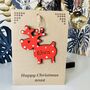 Personalised Reindeer Red Christmas Decoration And Card, thumbnail 1 of 6