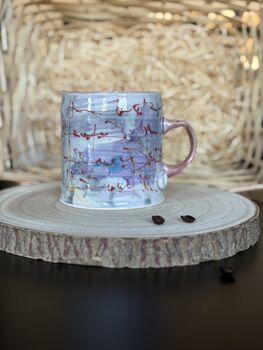 Handmade Ceramic Mug With Asemic And Pastel Brushwork, 2 of 5