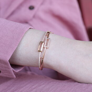 Brass Zircon Rectangle Luxury Wrist Bangle Bracelet, 2 of 4