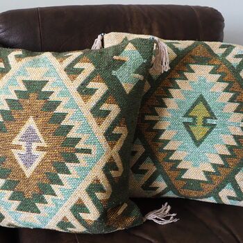 Turkish Kilim Green Diamond Cushion, 2 of 11