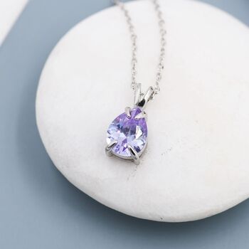 Sterling Silver Alexandrite Purple Blue Pear Cut Cz Necklace, 4 of 12