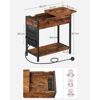 Narrow Side Table Bedside Table With Charging Station, 8 of 8