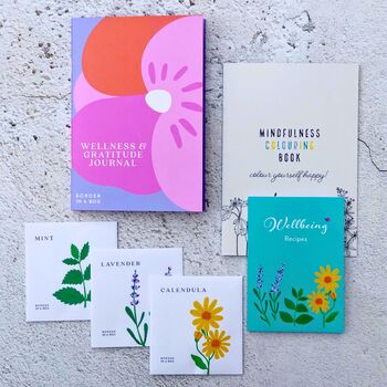 Wellbeing And Mindfulness Journal Plus Seed Kit With Recipes And Mini Colouring Book, 2 of 7