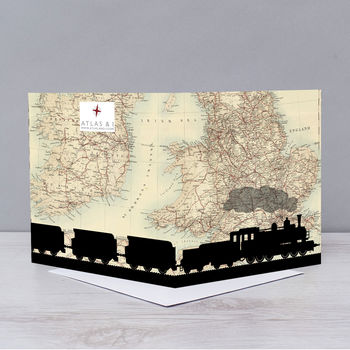 Train Silhouette Over Map Of England Card, 2 of 2