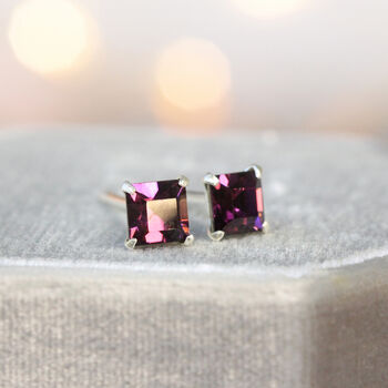 Purple Square Stud Earrings In Sterling Silver, 5 of 11