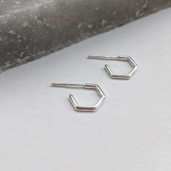 Small Silver Hexagon Hoop Earrings, 3 of 6