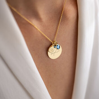 Sterling Silver Esme Birthday Disc And Birthstone Personalised Necklace, 5 of 12
