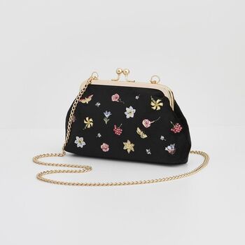 Floral Ditsy Embroidered Black Velvet Clutch Bag, 2 of 5