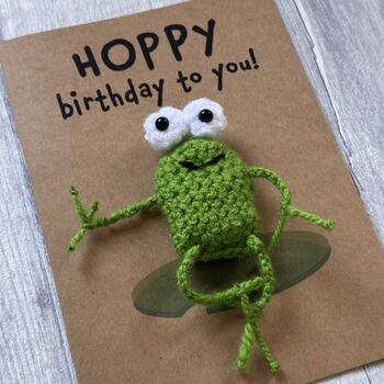 Frog Hoppy Birthday Crochet Birthday Card Handmade, 10 of 12