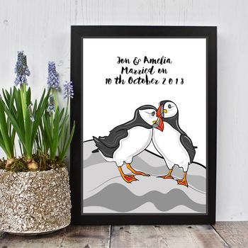 Puffin Themed Engagement Or Wedding Print, 6 of 7