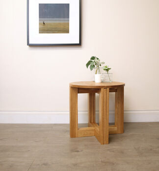 Nest Of Tables Oak Three Side Tables Circular, 2 of 3