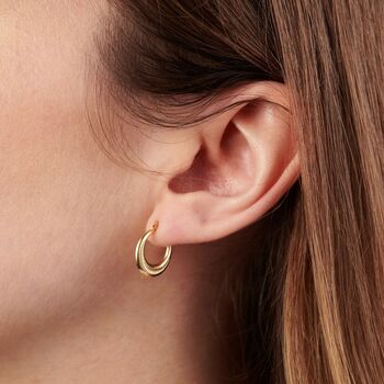 Crescent Moon Creole 9ct Gold Hoop Earrings, 2 of 5