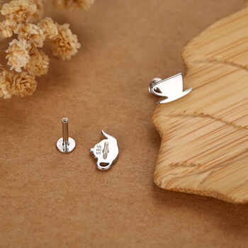 Sterling Silver Teapot And Teacup 16 G Mismatched Flat Back Labret Earrings, 6 of 12