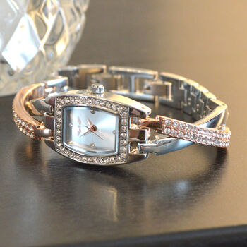 Personalised Ladies Two Tone Crystal Design Wrist Watch, 4 of 4