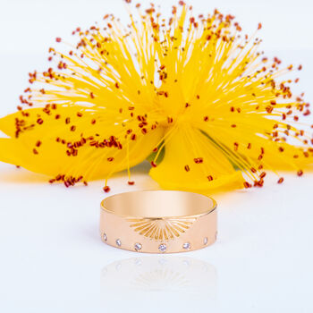 6mm Sunrise Wedding Ring With Diamonds Yellow Gold, 2 of 4