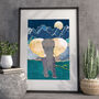 Gold Elephant Original Artwork Mountains And Moon Print, thumbnail 1 of 5
