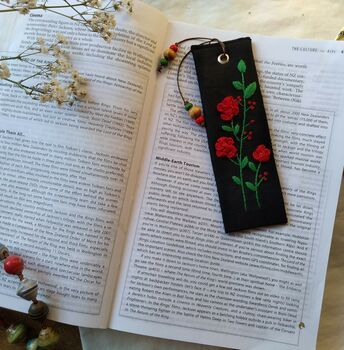 Bookmark With Hand Embroidered Red Rose, 2 of 7