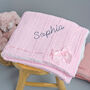 Personalised Knitted Baby Pink Blanket With Bow, thumbnail 1 of 7