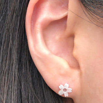 Sterling Silver Mini Cherry Blossom Earrings, 5 of 11
