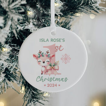 Baby's First Christmas Ceramic Bauble In Pink Or Blue, 4 of 7