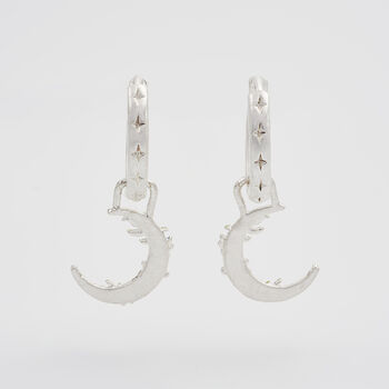 Silver Nightshade Moon Huggie Earrings, 5 of 8
