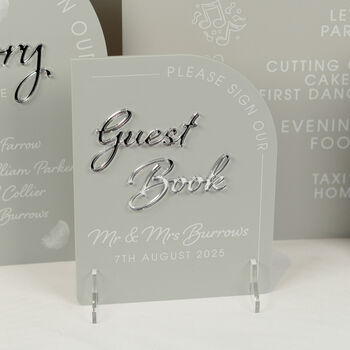 Modern Arch Sign Our Guest Book Wedding Acrylic Sign, 5 of 6