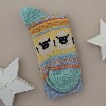 Wool Blend Sheep Socks In Blue, 2 of 2
