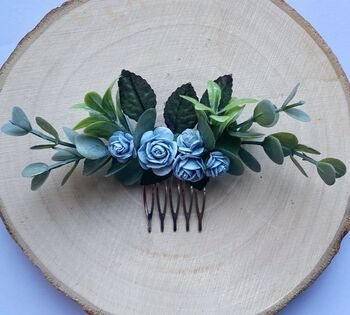 Dusty Blue Flower Hair Comb, 6 of 7