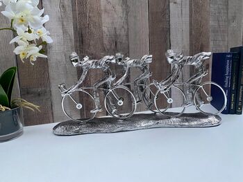 Huge 49cm Silver Cyclist Peloton Sculpture Sleek Cycling Ornament, 9 of 10