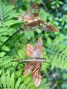 Set Of Two Copper Insect Garden Stakes – Butterfly And Dragonfly On Curved Poles, 5 of 7