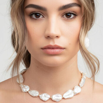 Shinju 18 K Gold Plated With Real Baroque Pearl Necklace, 4 of 5