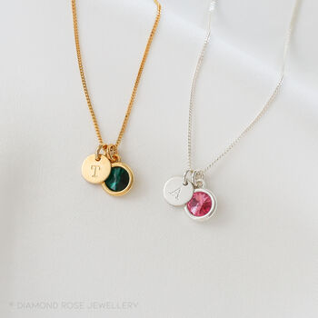 21st Birthday Gift For Her – Sterling Silver Birthstone And Personalised Disc Necklace, 10 of 11