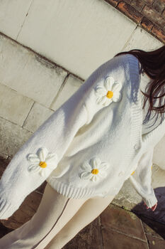 Cream White Crochet Applique Daisy Cardigan, 2 of 6