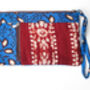 Fair Trade Wristlet Clutch Bag With Strap, Handmade Blue Red Phone Purse Wallet, thumbnail 3 of 10