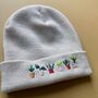 Unisex Hand Embroidered Grey Beanie With Plants, thumbnail 4 of 6